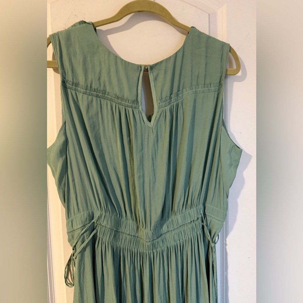 T TAHARI V-Neck Sleeveless Drawstring Waist Midi Dress Green sz 14 aprox boho - Picture 9 of 13